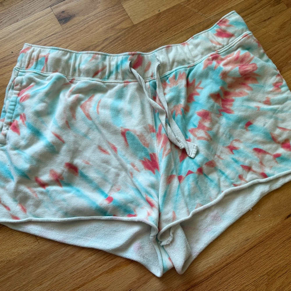 Hanes Tie-Dye Lounge Shorts - Coral, Aqua & Cream